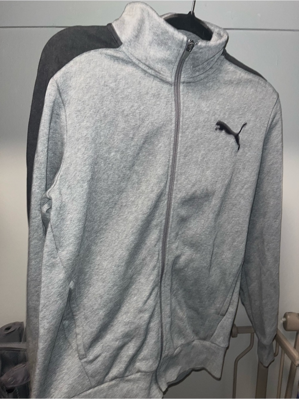 Puma Men’s Light Gray Full-Zip Track Jacket with Black Logo